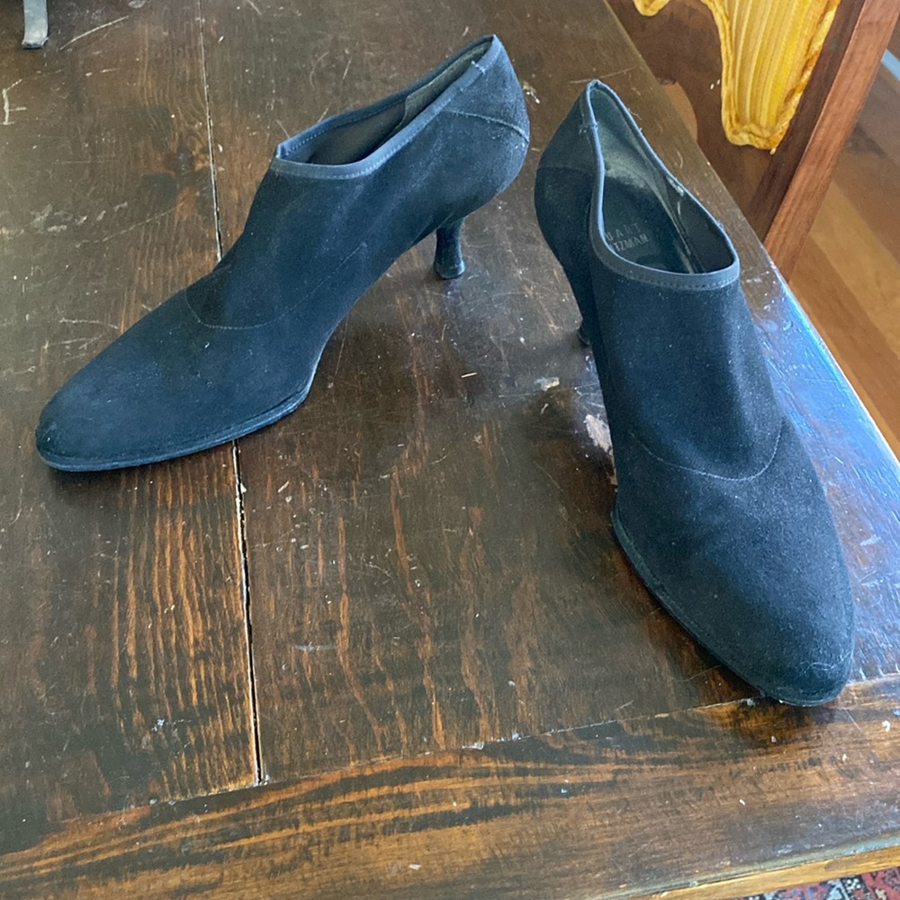 Stuart Weitzman Black Suede Kitten Heel Booties